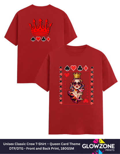 Unisex Classic Crew T-Shirt – Queen Card Theme Red GlowZonePrints