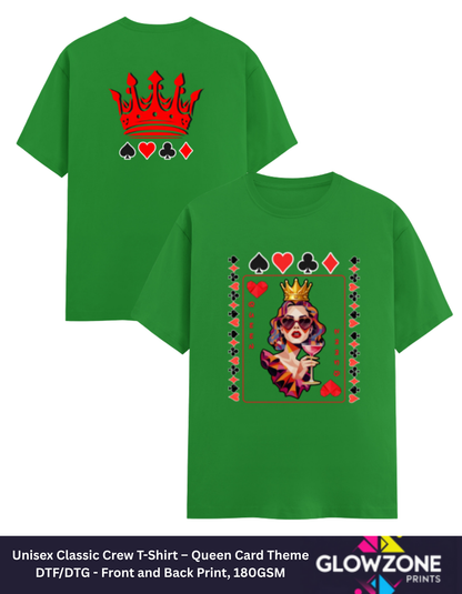 Unisex Classic Crew T-Shirt – Queen Card Theme Flag Green GlowZonePrints