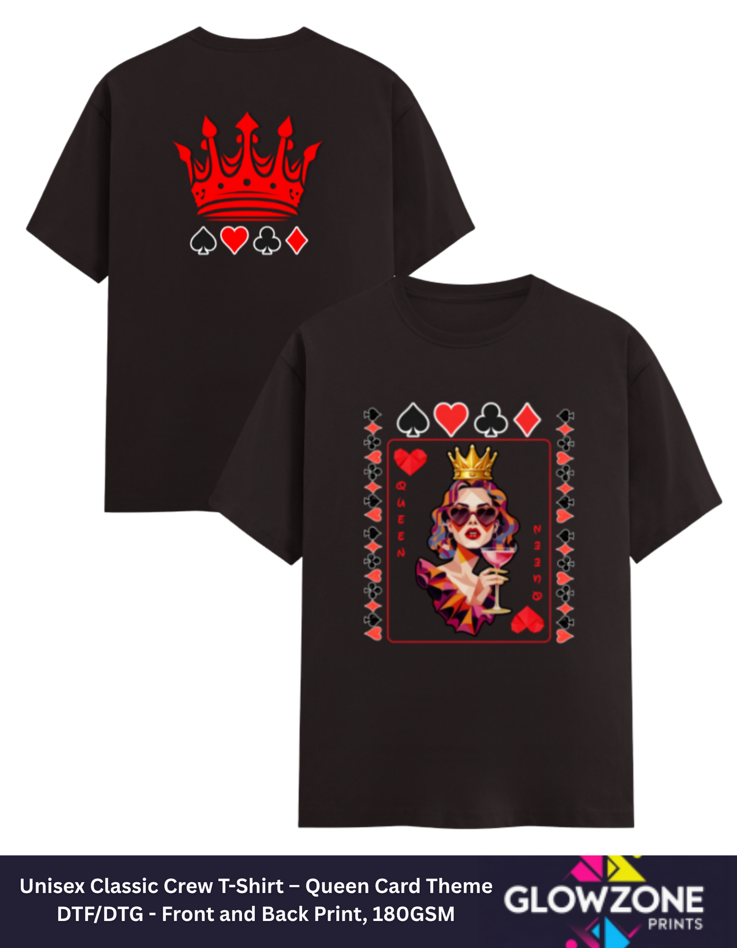 Unisex Classic Crew T-Shirt – Queen Card Theme Coffee Brown GlowZonePrints
