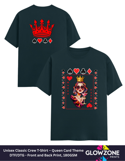 Unisex Classic Crew T-Shirt – Queen Card Theme Petrol Blue GlowZonePrints