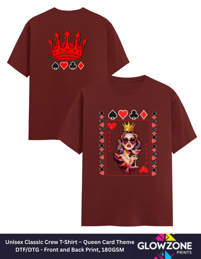 Unisex Classic Crew T-Shirt – Queen Card Theme Brick Red GlowZonePrints