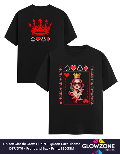 Unisex Classic Crew T-Shirt – Queen Card Theme Black GlowZonePrints
