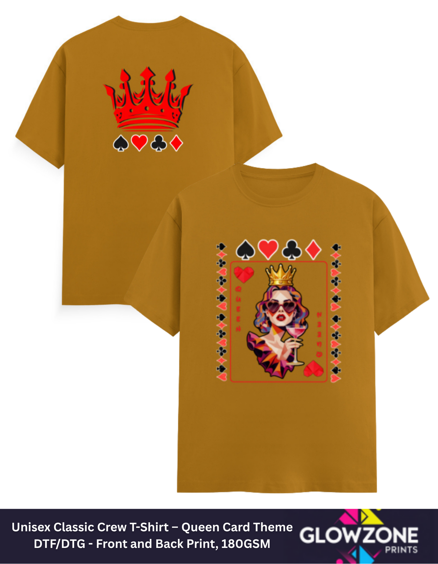 Unisex Classic Crew T-Shirt – Queen Card Theme Mustard Yellow GlowZonePrints