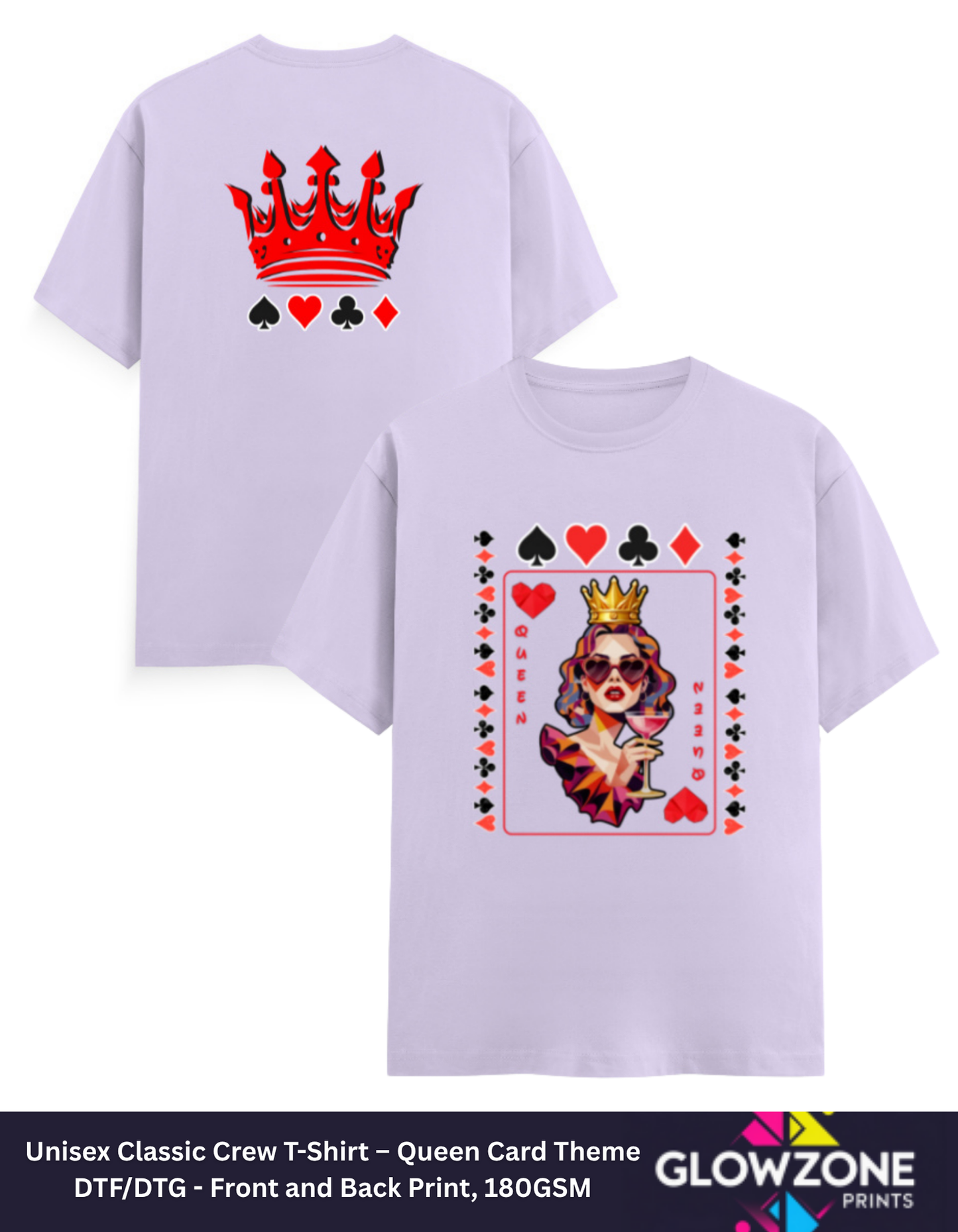 Unisex Classic Crew T-Shirt – Queen Card Theme Lavender GlowZonePrints