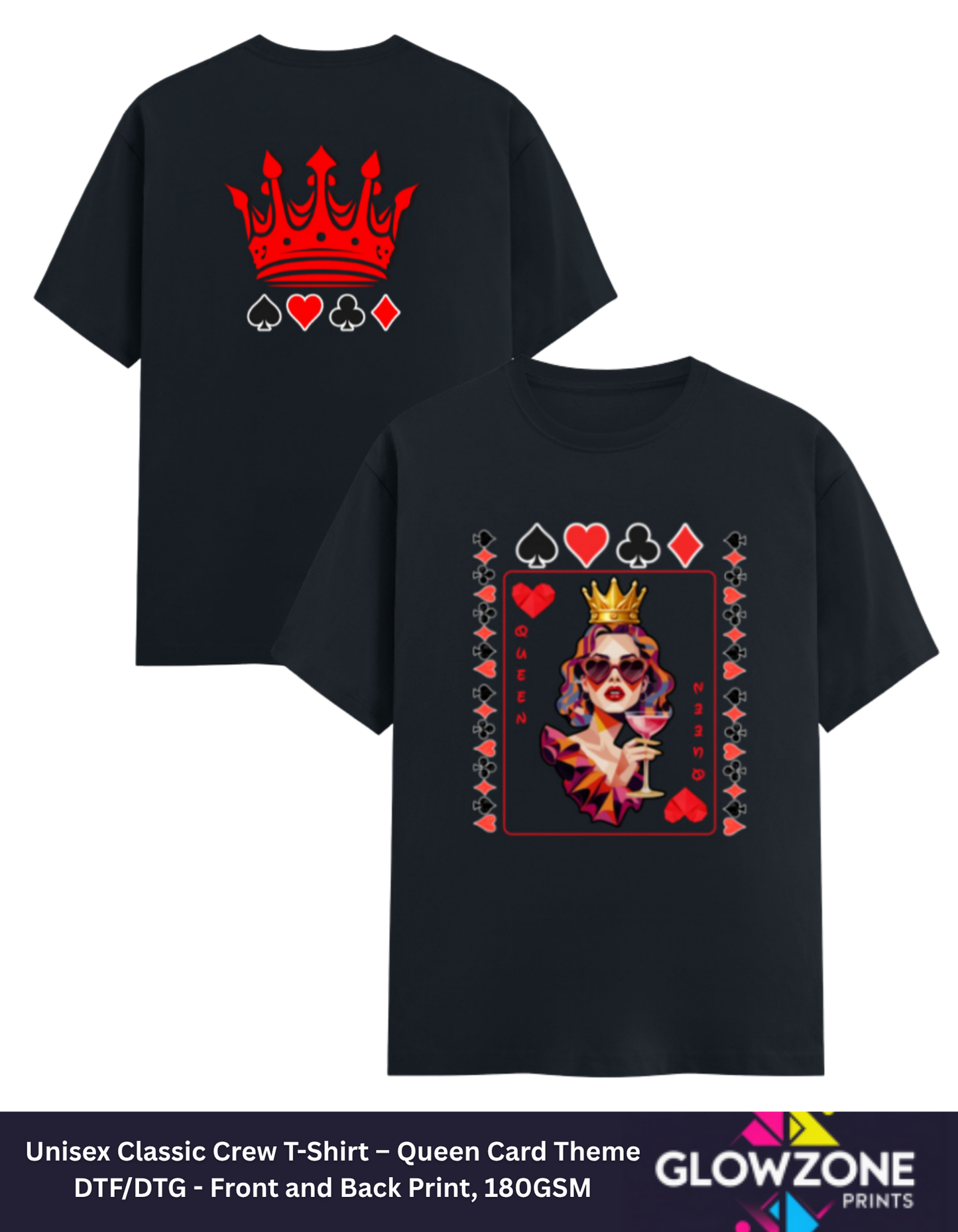 Unisex Classic Crew T-Shirt – Queen Card Theme Charcoal Melange GlowZonePrints