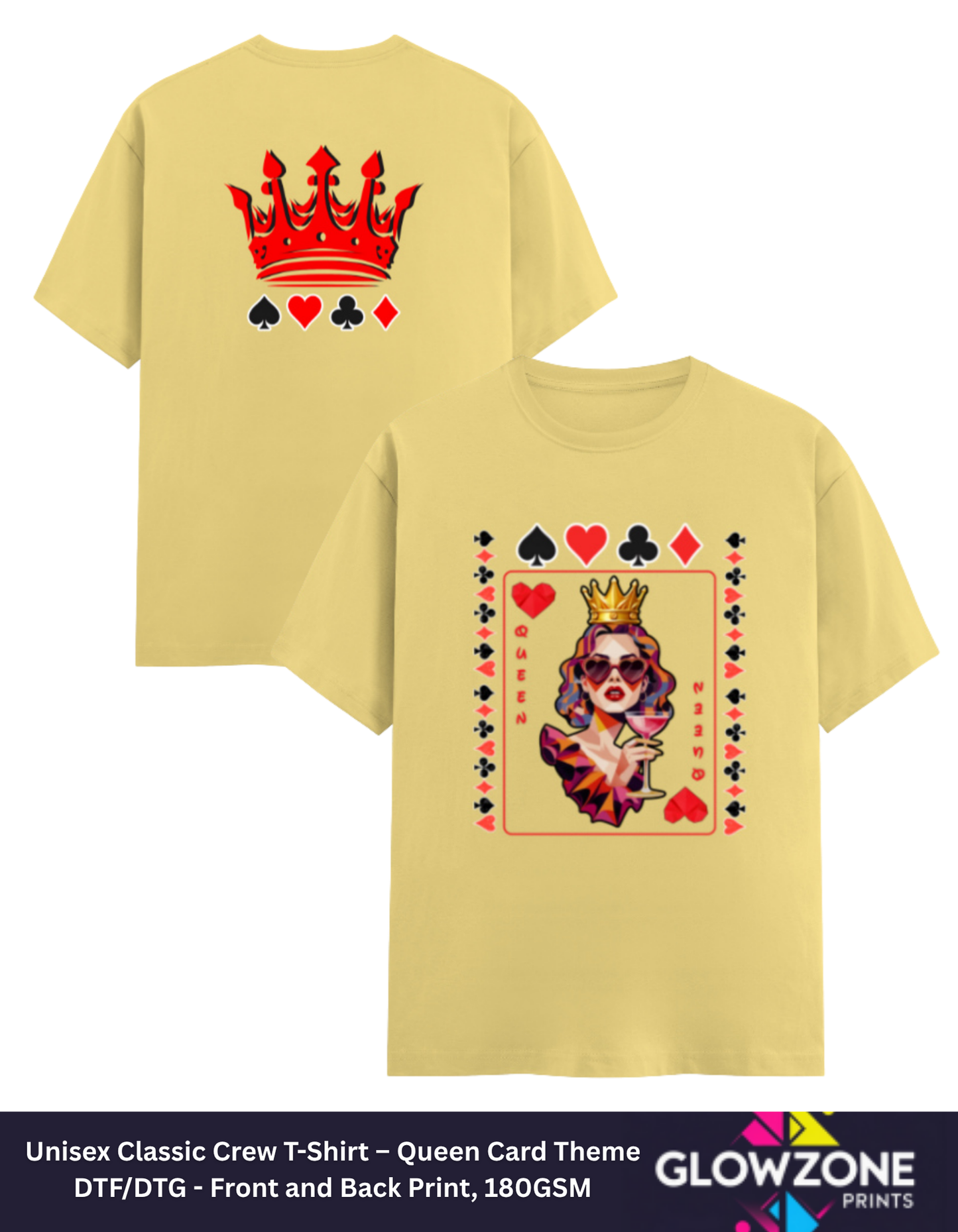 Unisex Classic Crew T-Shirt – Queen Card Theme Yellow GlowZonePrints