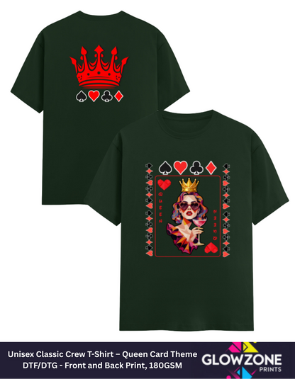 Unisex Classic Crew T-Shirt – Queen Card Theme Bottle Green GlowZonePrints