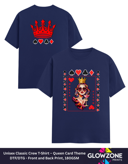 Unisex Classic Crew T-Shirt – Queen Card Theme Royal Blue GlowZonePrints