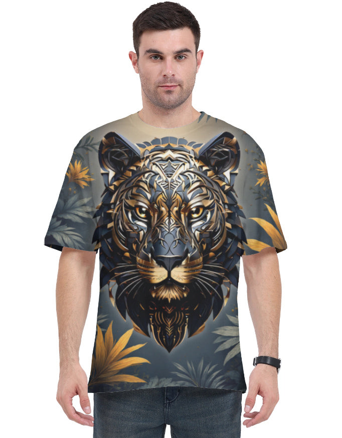 Tiger in Jungle Unisex AOP Oversized Tee White GlowZonePrints