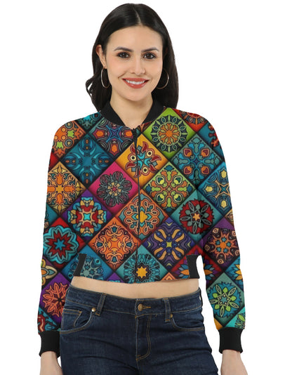 Geometric Design Women's AOP Bomber Jacket Geometric Colorful GlowZonePrints