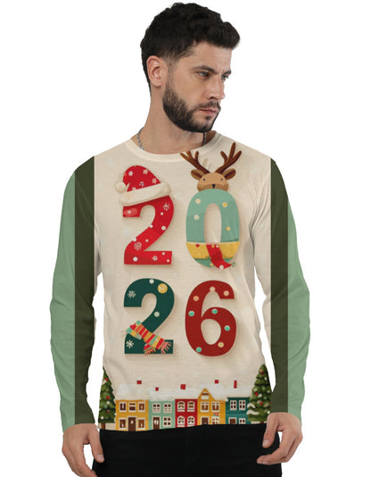 Christmas and New Year 2026 Men's AOP Full Sleeve Tee Christmas & New Year GlowZonePrints