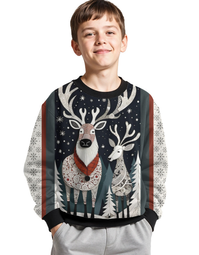 Reindeer AOP Kids Sweatshirt Reindeer GlowZonePrints